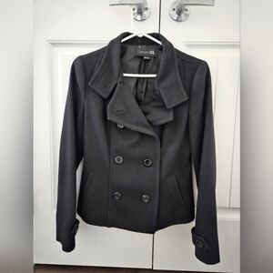 Wool Double-Breasted Black Peacoat